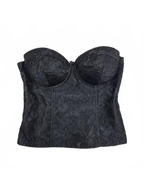 Guess Black Lace Bustier Corset Top Back Zipper Padded Cups Sz S Goth Sexy Party